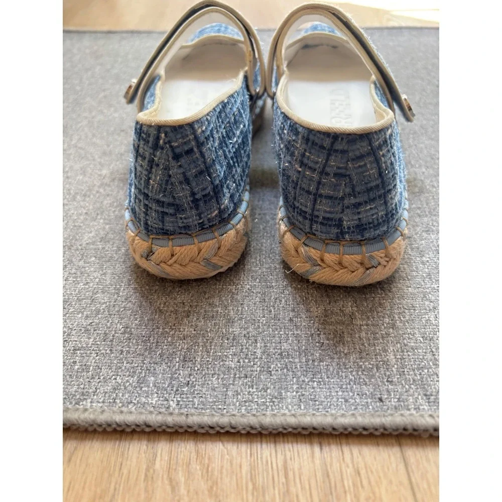 Karl Lagerfeld Paris Mikai Blue Tweed Espadrille Mary Jane Flats US 7.5M